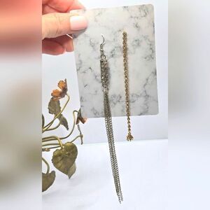 "5/$25" Mismatched Long Chain Silver & Gold Tone Rhinestone Dangle Earrings